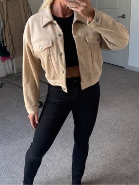 Forever 21 Beige Tan cream faux Suede cropped Jacket Size Large